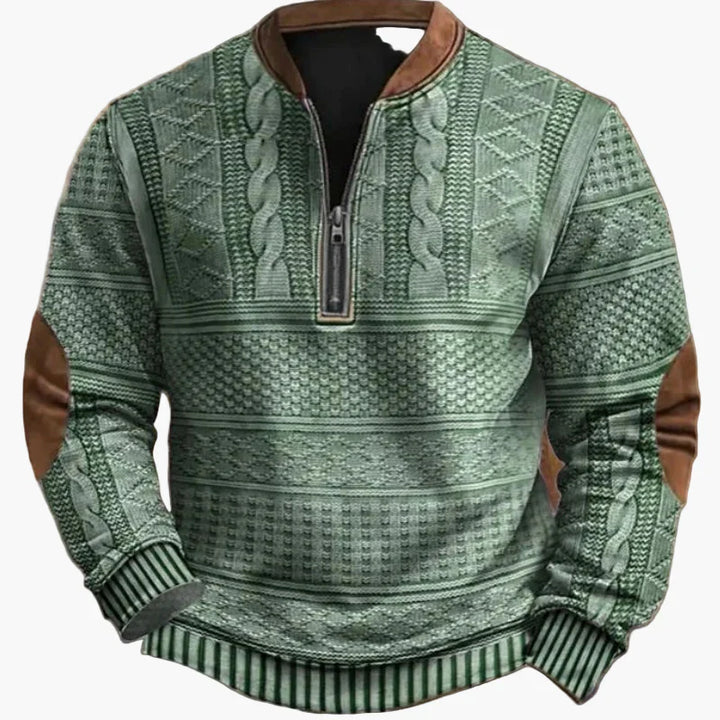 Stilla | Halvzipper Pullover - Modisch Strik-Look til Efterår og Vinter, Varm Sweatshirt med Ståkrave og Albue-Patches, Fritid & Hverdag