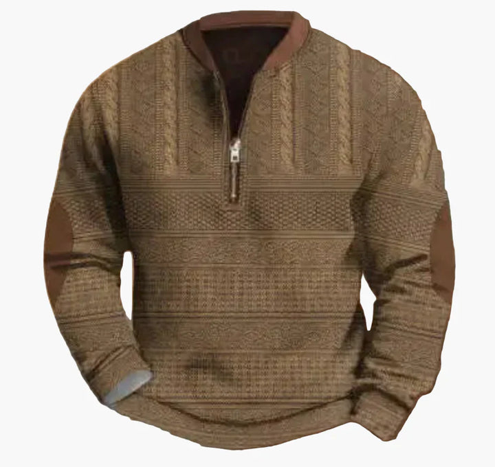 Stilla | Halvzipper Pullover - Modisch Strik-Look til Efterår og Vinter, Varm Sweatshirt med Ståkrave og Albue-Patches, Fritid & Hverdag