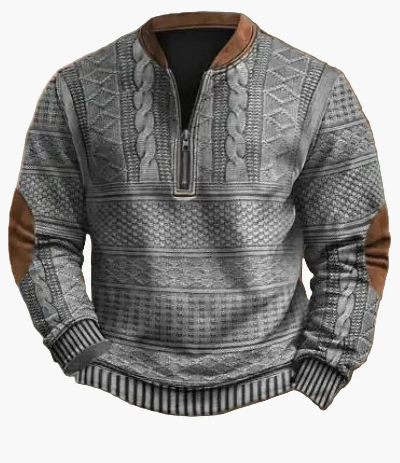 Stilla | Halvzipper Pullover - Modisch Strik-Look til Efterår og Vinter, Varm Sweatshirt med Ståkrave og Albue-Patches, Fritid & Hverdag