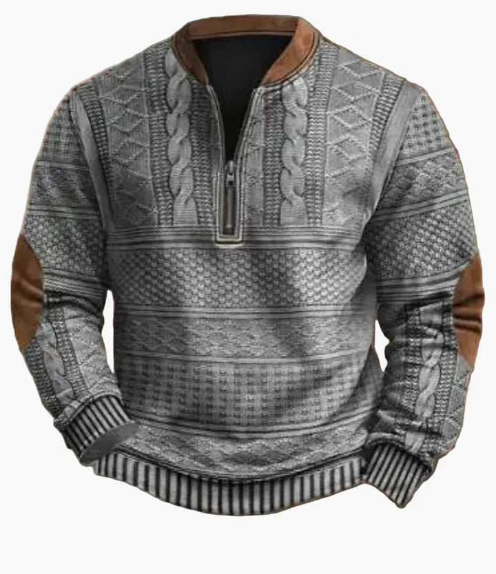 Stilla | Halvzipper Pullover - Modisch Strik-Look til Efterår og Vinter, Varm Sweatshirt med Ståkrave og Albue-Patches, Fritid & Hverdag
