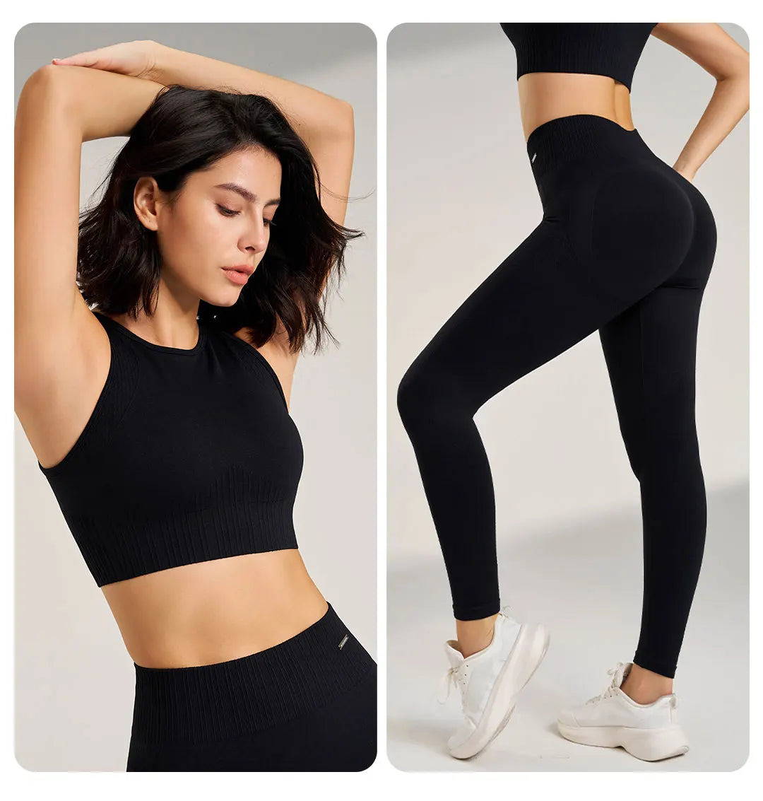 Skovae | Sømløse yoga sæt - Højtaljede leggings & top to-delt fitness outfit