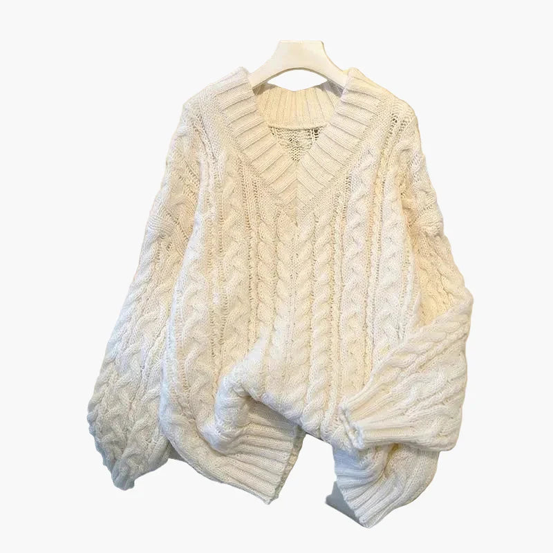 Stilla | Groft Strik Pullover V-Hals Vinter Fritid Twist-Design