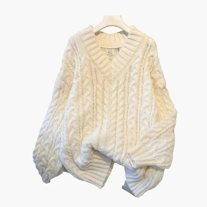 Stilla | Groft Strik Pullover V-Hals Vinter Fritid Twist-Design