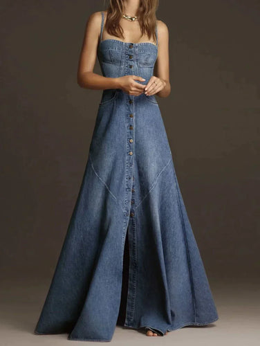 Stilla | Vintage Denim Tankkjole Med Firkantet Krave