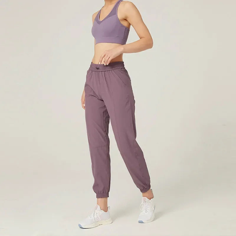 Skovae | Stof Snørebånd Løb Sport Joggers Kvinder Hurtig Tørrende Atletisk Fitness Trænings Sweatpants med To Lommer Bevægelighed Bukser