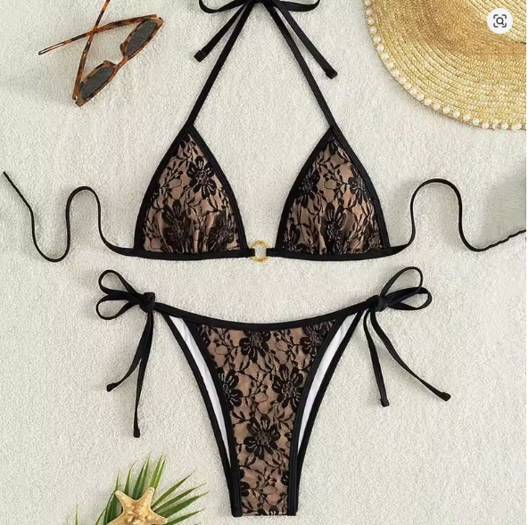 Skovae | Spids-patchwork V-udskæring bikini-sæt