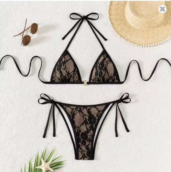 Skovae | Spids-patchwork V-udskæring bikini-sæt