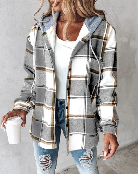 Stilla | Oversize Hoodie Jakke Med Rutemønster Til Damer
