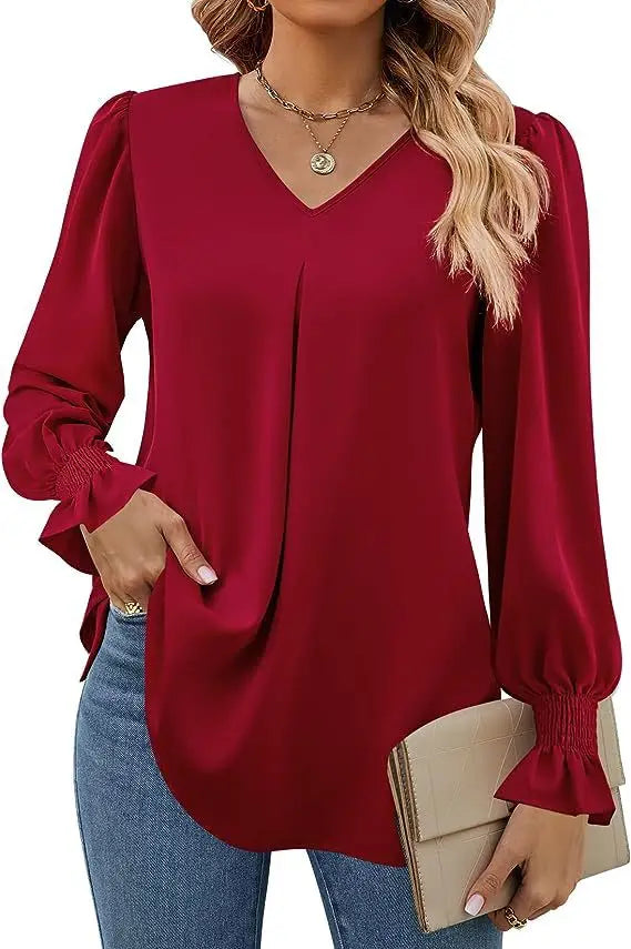 Stilla | Elegant Løs Chiffon Bluse til Kvinder