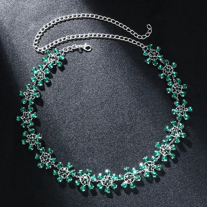 Skovae | Mode Pink Crystal Flowers Choker Necklace Statement Accessories Mode Frauen Rhinestone Collar Necklace Schlüsselbein Smykker Ins