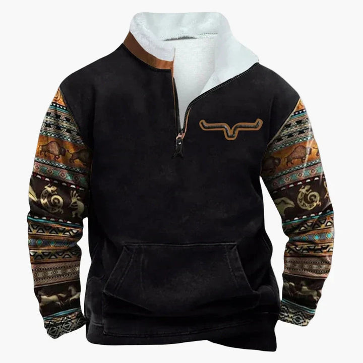 Stilla | Vintage Western Half-Zip Pullover med Etnisk Mønster til Udendørs og Fritid
