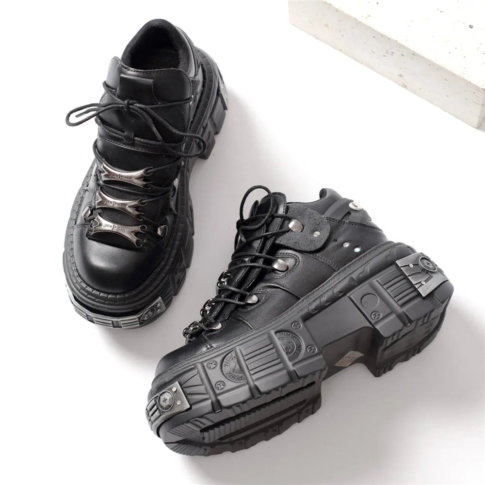 Skovae | Kvinder Ankelstøvler til kvinder Tykkesål Snørebånd Metal Dekoration Runde Tæer Plattform Sko Ladeis Punk Gothic Sneakers