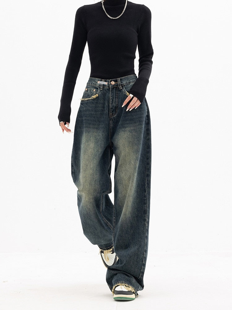 Skovae | Trendy Baggy Wide Leg Jeans Dame Jeans med Høj Talje Løs Streetwear