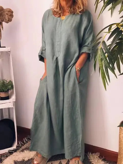 Stilla | Vintage Bomuld Linned Lang Kjole
