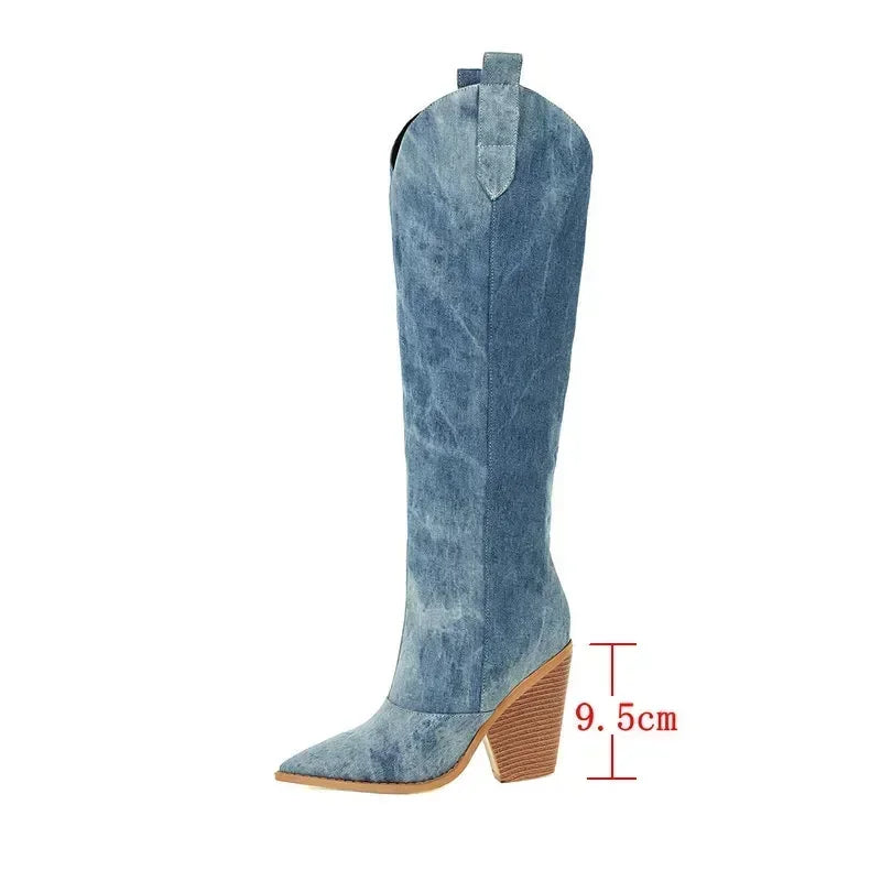 Stilla | Knælange Denim Støvler
