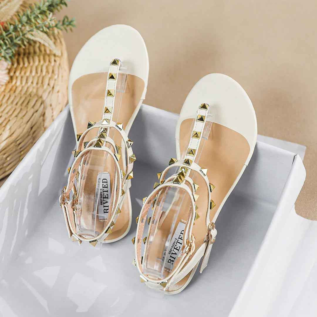 Skovae | Nye Sommer Udendørs Dame Flade Sandaler Britisk Stil Dame Casual Romersk Flad Stilfuld Nitte Design Arbejde og Fest