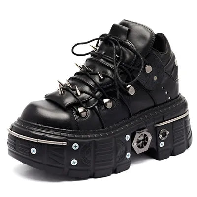 Skovae | Kvinder Ankelstøvler til kvinder Tykkesål Snørebånd Metal Dekoration Runde Tæer Plattform Sko Ladeis Punk Gothic Sneakers