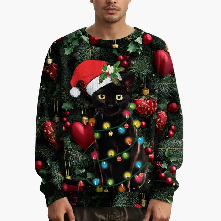 Stilla | Julet Sweatshirt med Kattemotiv og Festligt Design - Sjov Juletrøje til Jul og Vinter
