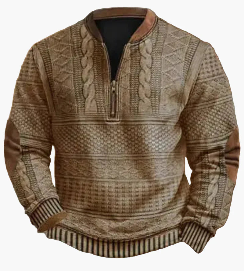 Stilla | Halvzipper Pullover - Modisch Strik-Look til Efterår og Vinter, Varm Sweatshirt med Ståkrave og Albue-Patches, Fritid & Hverdag