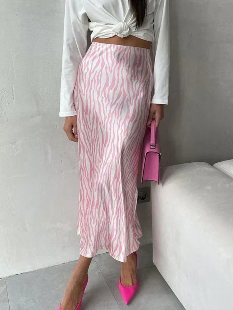 Skovae | Sommer Efterår Dame Elegant Midi Satin Nederdele Trykt Høj Talje Kontor Dame Bodycon Blyant Tæt Nederdel til Dame