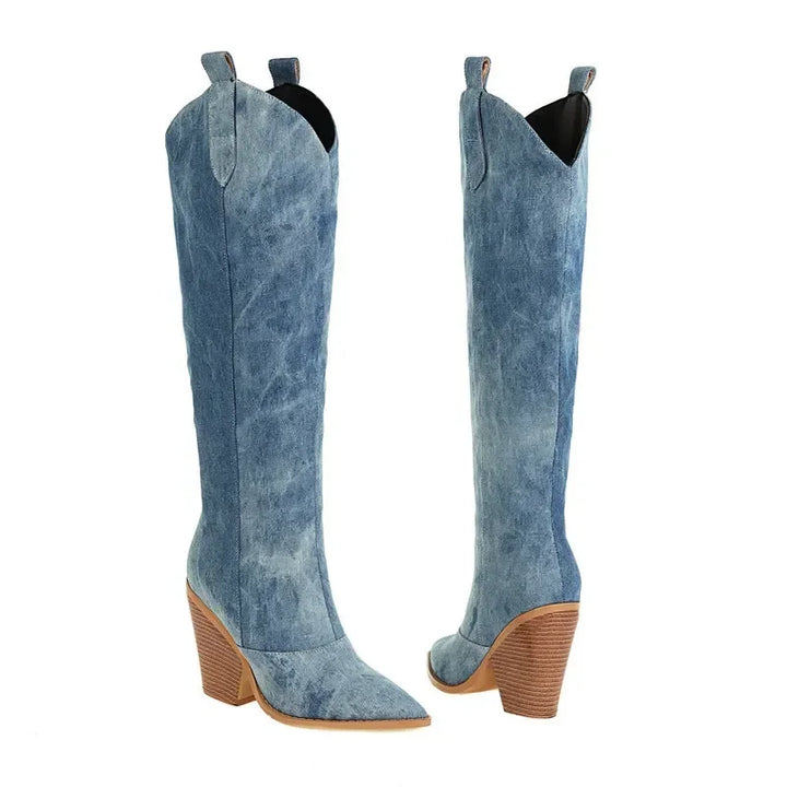 Stilla | Knælange Denim Støvler
