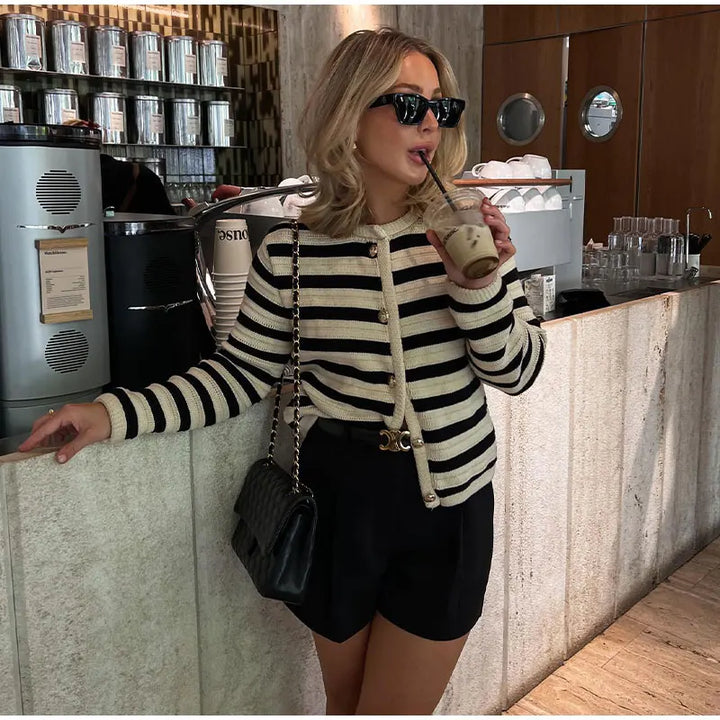 Stilla | Stylish Langærmet Stribet Cardigan