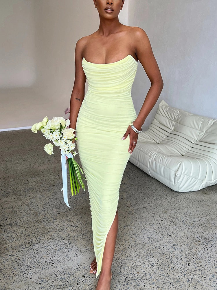 Skovae | Langt Off-Shoulder Ribbet Kjole