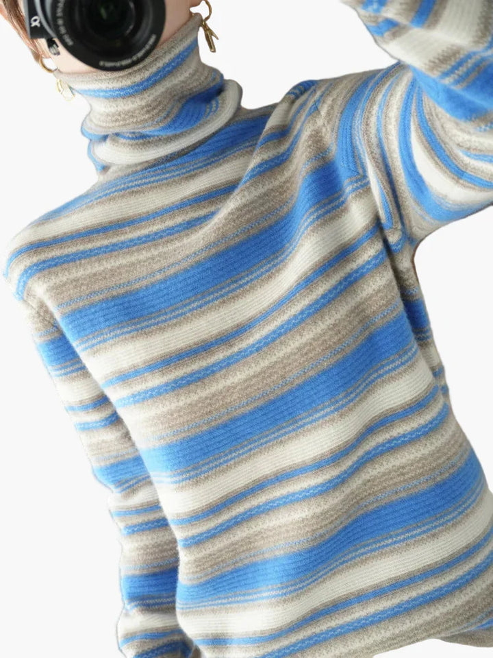 Stilla | Rullekrave Sweater I Retro-Stribemønster - Mode Vinter Sweater til Hverdag & Fritid