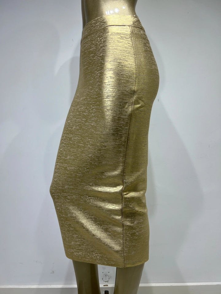 Skovae | Dame Sommerrør Sexy Sølv Guld Bronzer Midi Bandage Nederdel High Street Designer Slank Fest Midi Blyantnederdel 78Cm