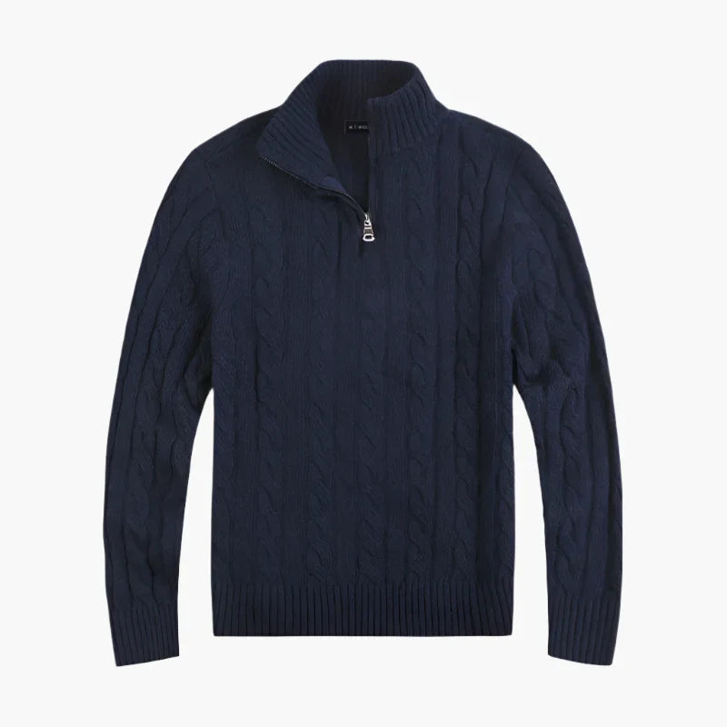 Stilla | Pullover med Fletmønster og Halv Lynlås - Elegant Fritids-Strikpullover