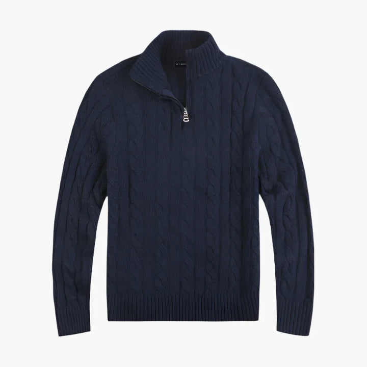 Stilla | Pullover med Fletmønster og Halv Lynlås - Elegant Fritids-Strikpullover