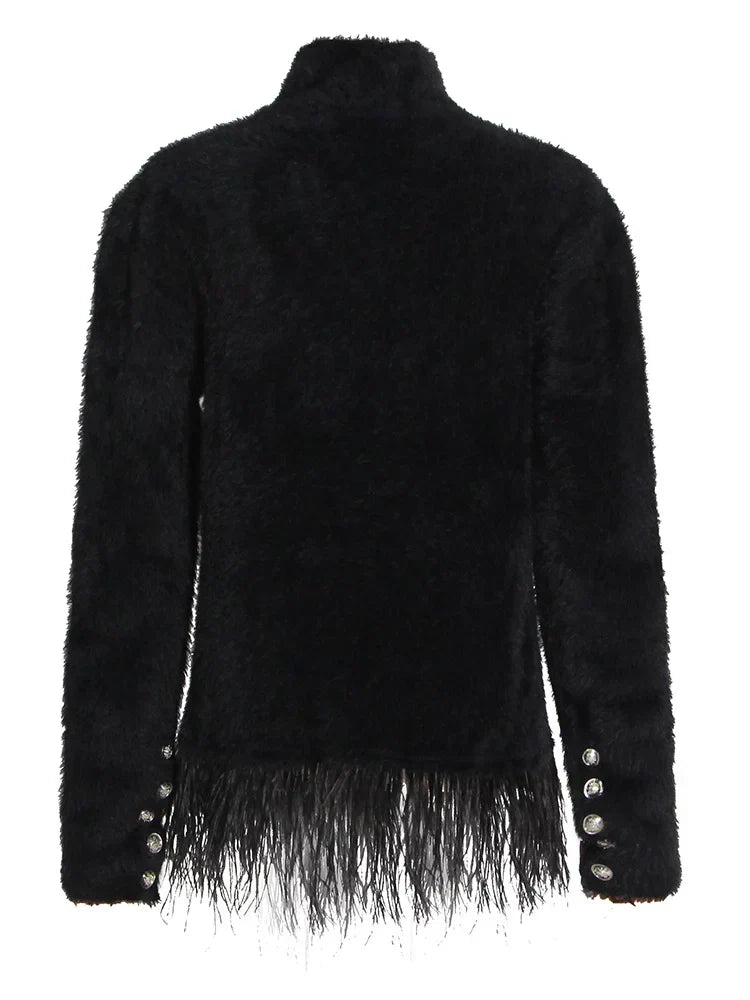 Stilla | Blazer Patchwork Med Fjer Tilbehør