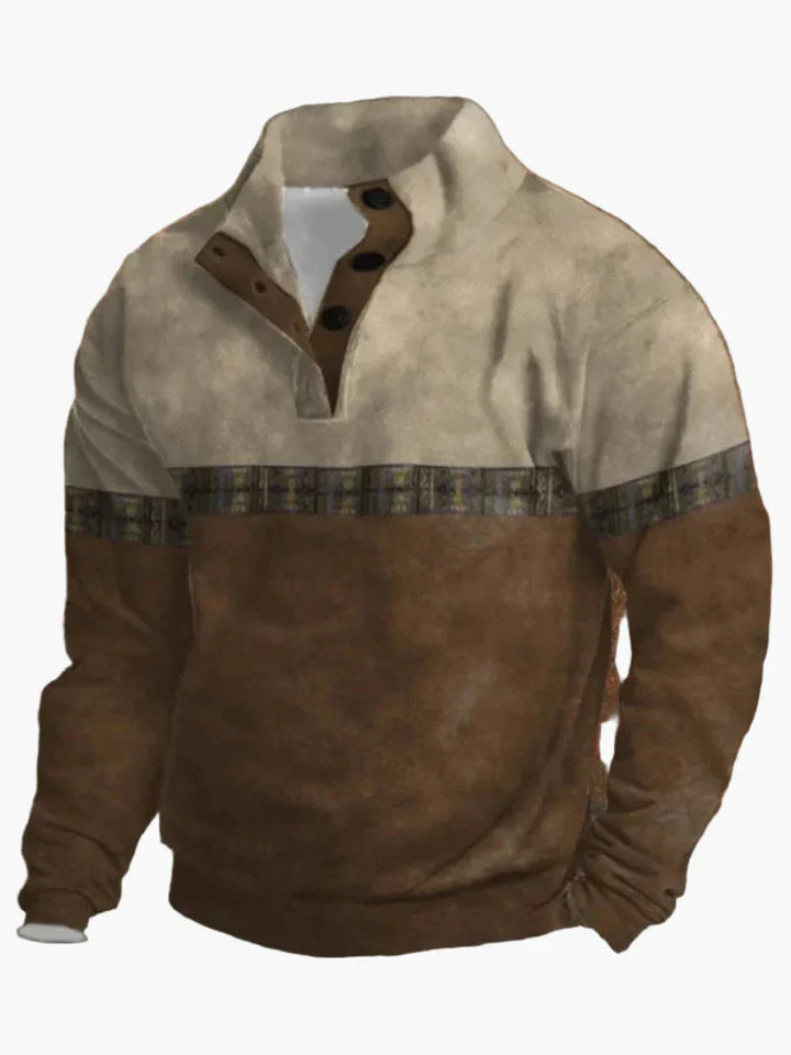 Stilla | Retro Cowboy Sweatshirt med Digitaltryk og Stående Krave - Western Casual Pullover til Udendørs og Fritid