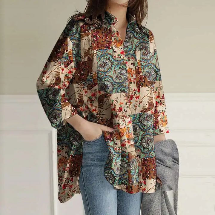 Stilla | Bluse Med Vintage Tryk