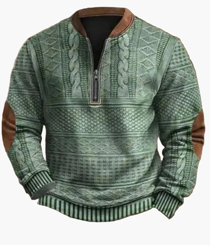Stilla | Halvzipper Pullover - Modisch Strik-Look til Efterår og Vinter, Varm Sweatshirt med Ståkrave og Albue-Patches, Fritid & Hverdag