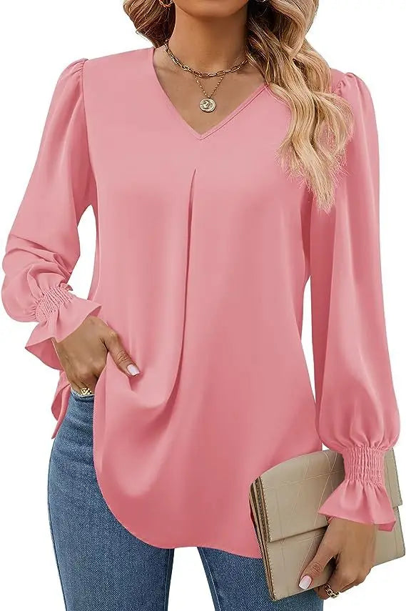 Stilla | Elegant Løs Chiffon Bluse til Kvinder