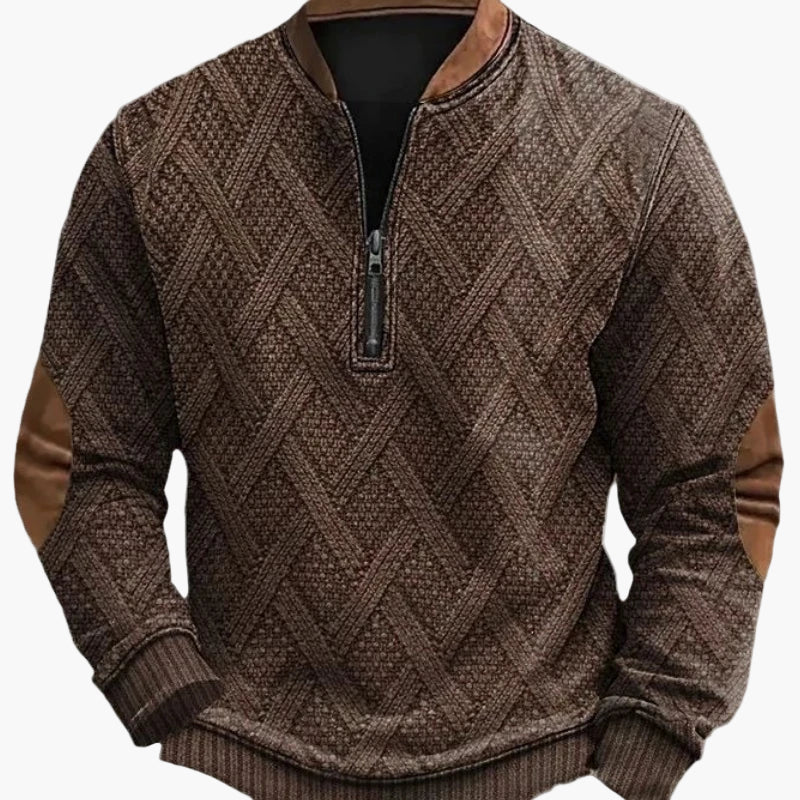 Stilla | Halvzipper Pullover - Modisch Strik-Look til Efterår og Vinter, Varm Sweatshirt med Ståkrave og Albue-Patches, Fritid & Hverdag