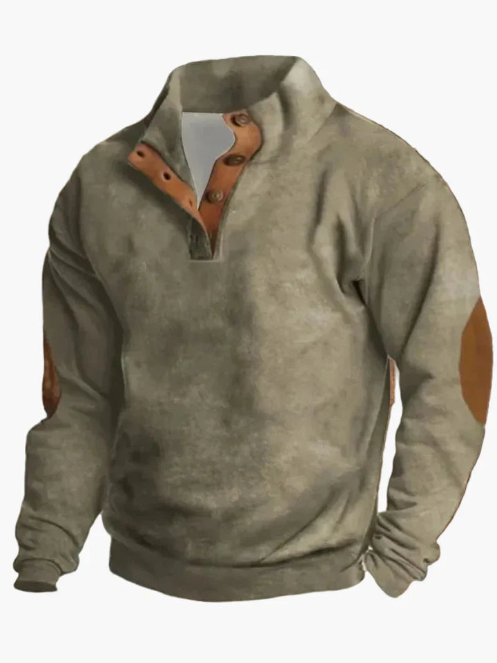 Stilla | Retro Cowboy Sweatshirt med Digitaltryk og Stående Krave - Western Casual Pullover til Udendørs og Fritid