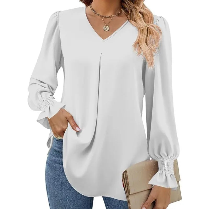 Stilla | Elegant Løs Chiffon Bluse til Kvinder
