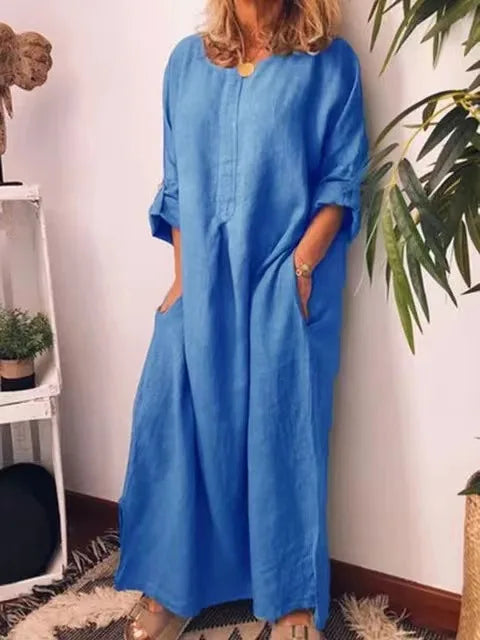 Stilla | Vintage Bomuld Linned Lang Kjole