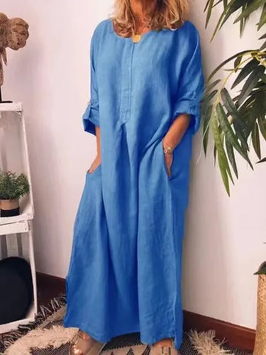 Stilla | Vintage Bomuld Linned Lang Kjole