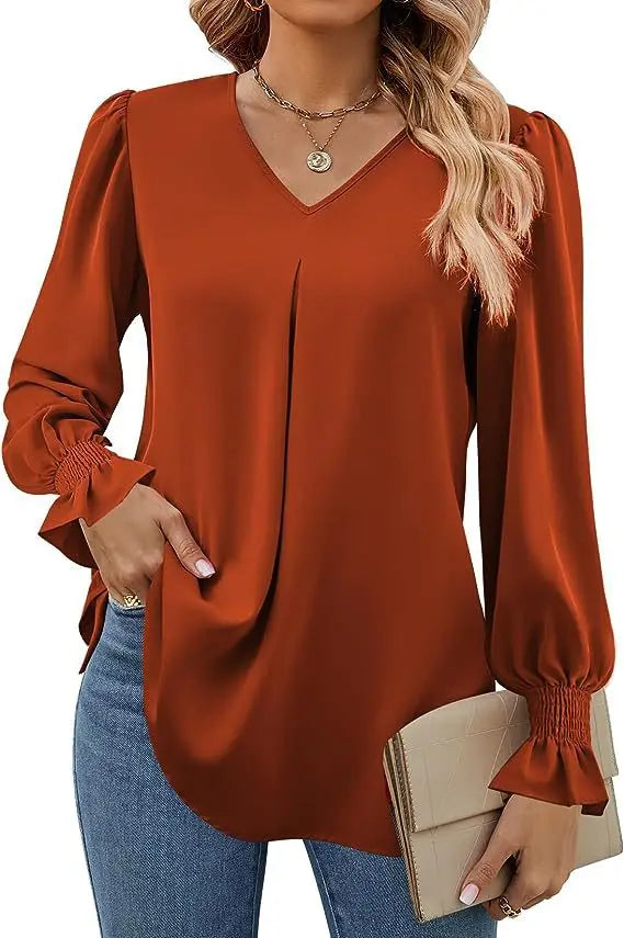 Stilla | Elegant Løs Chiffon Bluse til Kvinder