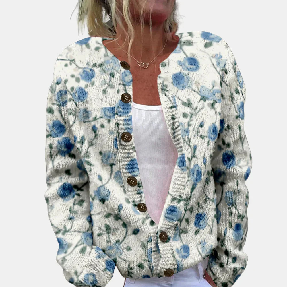 Stilla | Chic Blå Trykt Cardigan