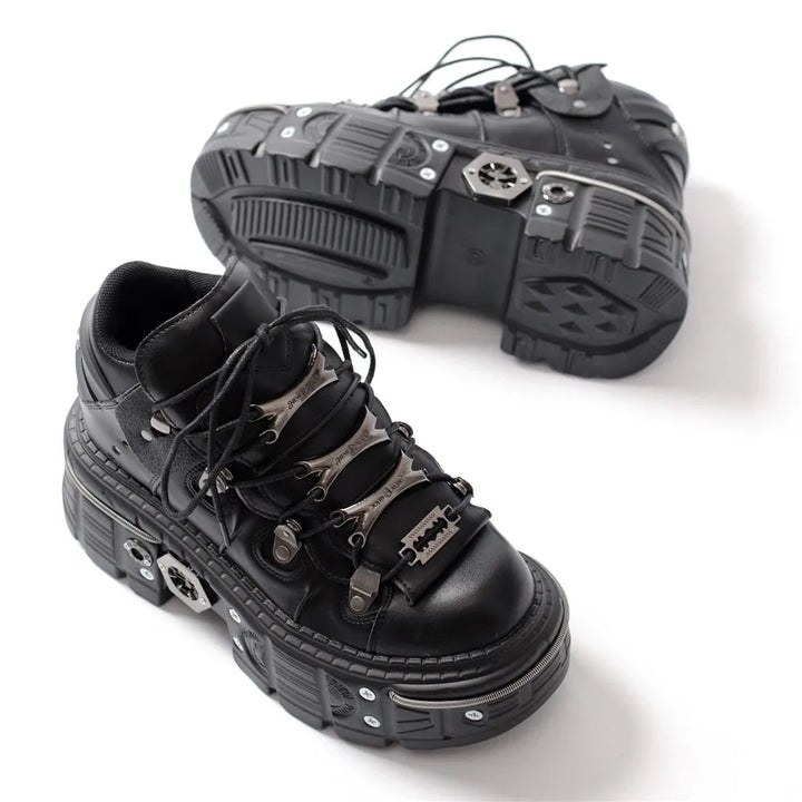 Skovae | Kvinder Ankelstøvler til kvinder Tykkesål Snørebånd Metal Dekoration Runde Tæer Plattform Sko Ladeis Punk Gothic Sneakers
