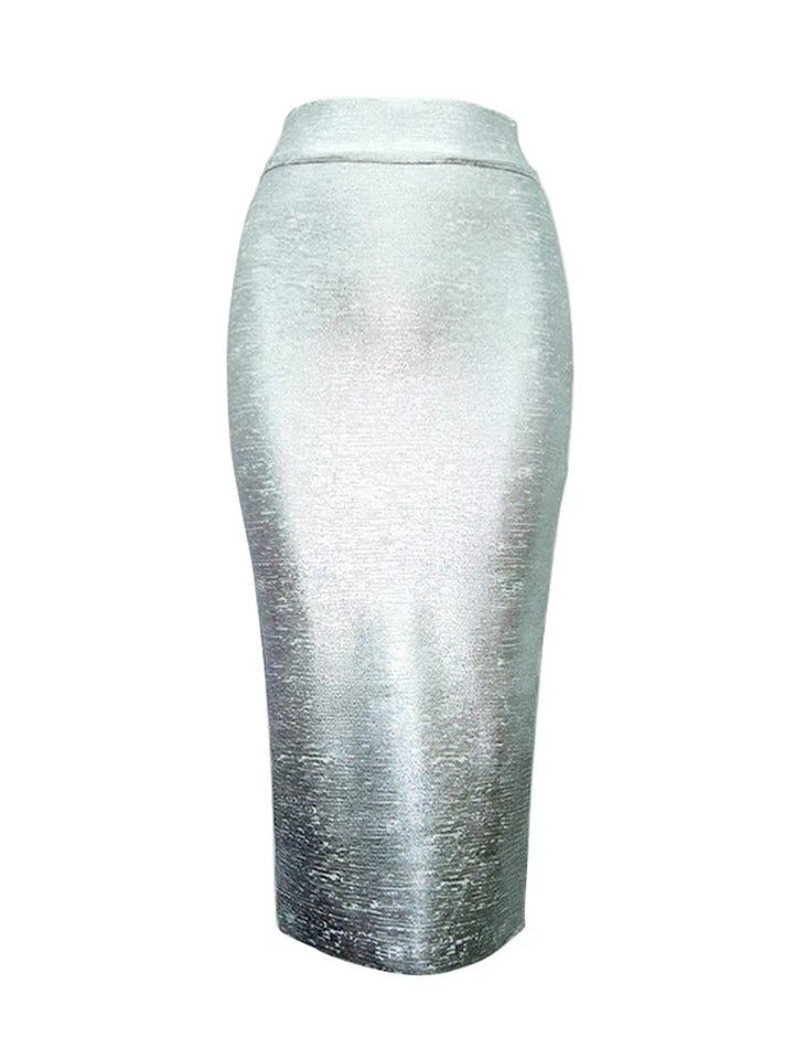 Skovae | Dame Sommerrør Sexy Sølv Guld Bronzer Midi Bandage Nederdel High Street Designer Slank Fest Midi Blyantnederdel 78Cm