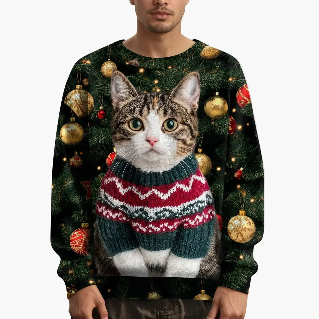 Stilla | Julet Sweatshirt med Kattemotiv og Festligt Design - Sjov Juletrøje til Jul og Vinter