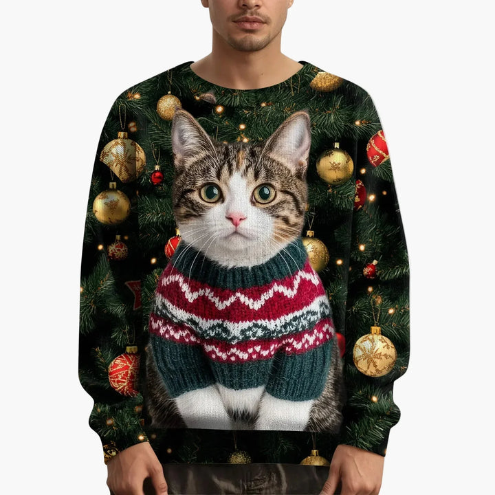 Stilla | Julet Sweatshirt med Kattemotiv og Festligt Design - Sjov Juletrøje til Jul og Vinter