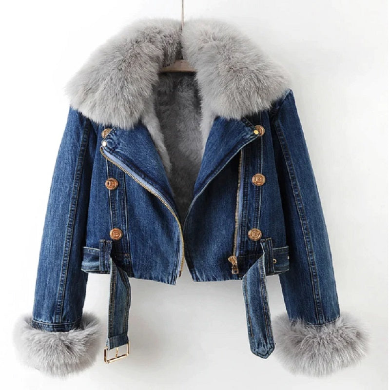 Stilla | Denim Jakke med Luksuriøs Pelskrave Damer Regular Fit Belle Couture Essential Bæredygtig