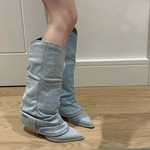 Stilla | Casual denim knæhøje støvler til kvinder – Stilfuld & Behagelig
