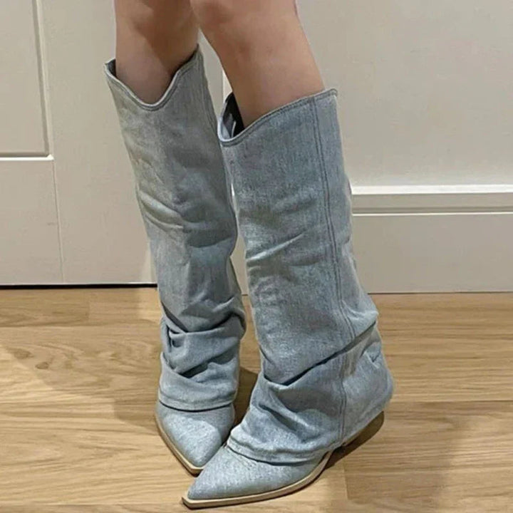 Stilla | Casual denim knæhøje støvler til kvinder – Stilfuld & Behagelig